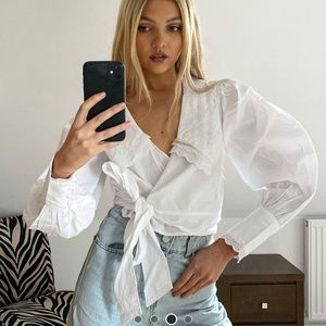 Reclaimed Vintage long sleeve wrap blouse with lace collar